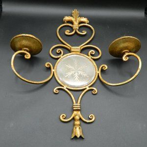 Paris Apartment  Hollywood Regency Antiqued Gold Wall Sconce Candleholder